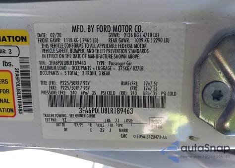 2020 Ford Fusion Hybrid Se from USA, damaged, VIN 3FA6P0LU8LR189463